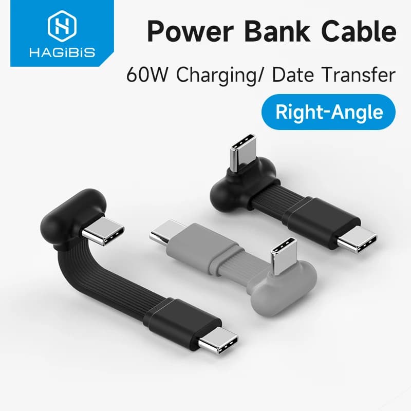 Hagibis кутовий кабель-капсула USB-C 90°, PD 60W
