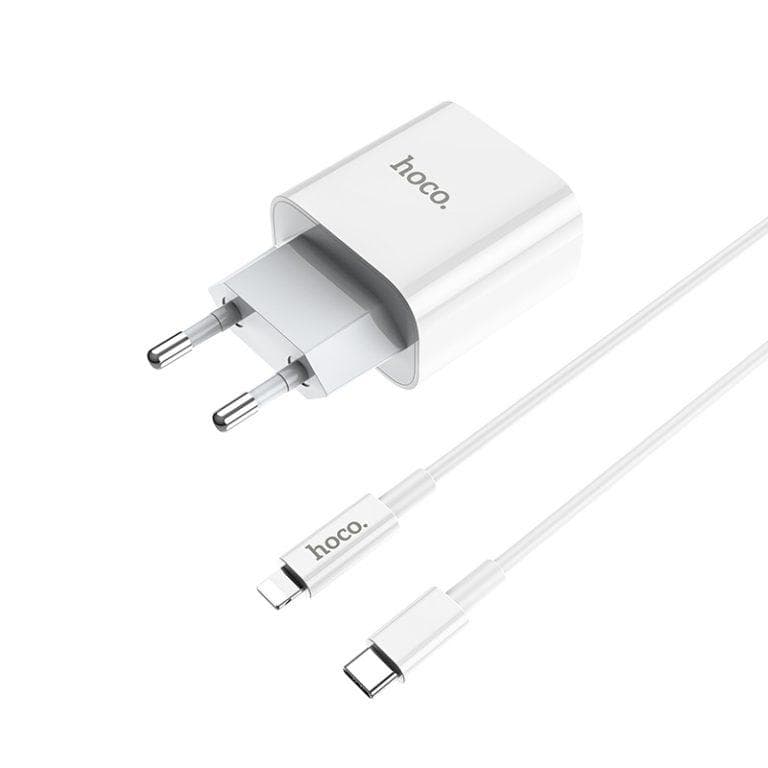 Мережевий зарядний пристрій з кабелем HOCO C76A Plus Speed source PD20W charger set(C to iP) White
