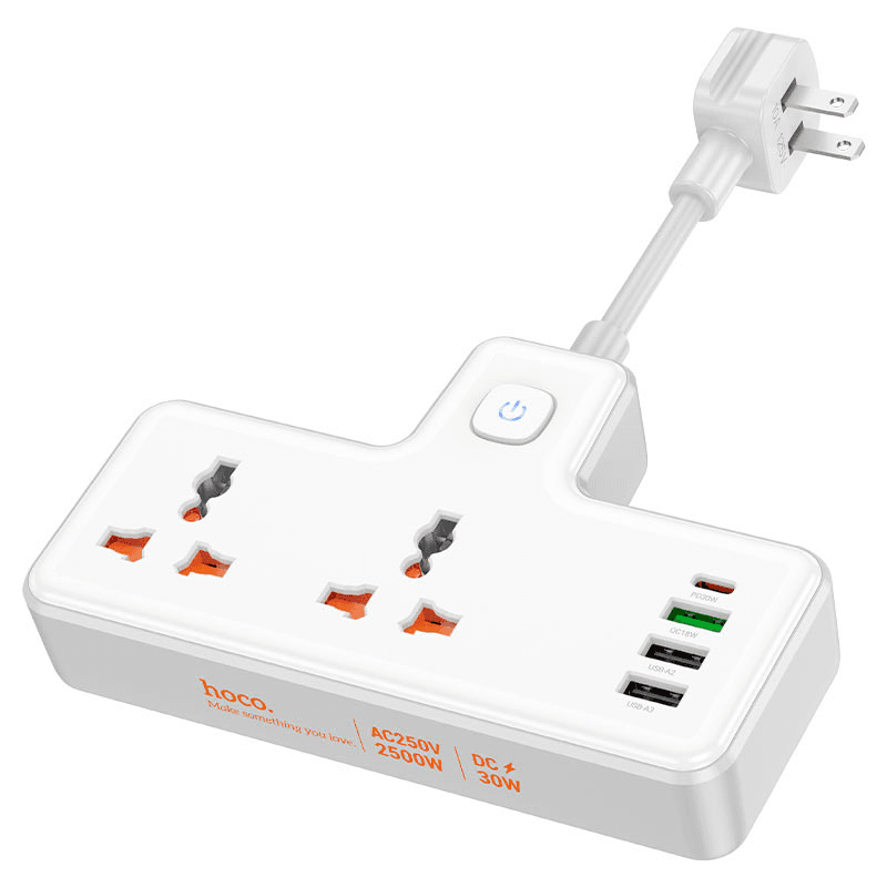 Мережевий подовжувач HOCO AC12 Reise 2-position expansion socket(PD30W/1C3A) (US) White
