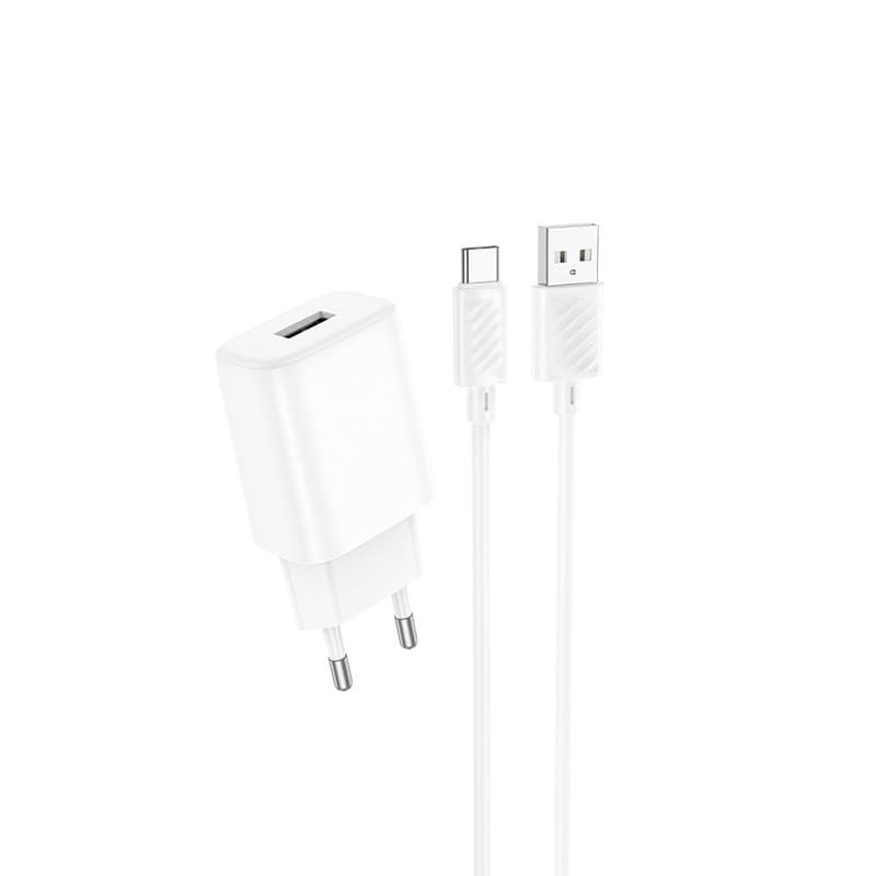 Мережевий зарядний пристрій з кабелем HOCO C134A Solid single-port charger set(Type-C) White