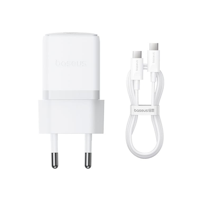Мережевий зарядний пристрій з кабелем Baseus Palm Fast Charger 1C 30W EU Moon White(With:Baseus Mini White Cable C to C