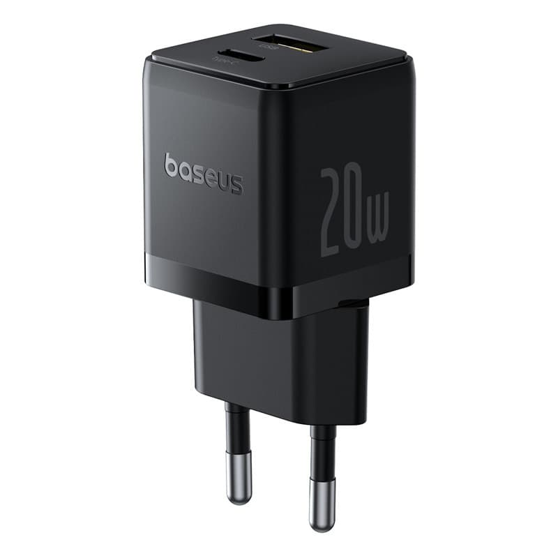Мережевий зарядний пристрій Baseus Palm Fast Charger C+U 20W EU Cluster Black (with Baseus Mini White Cable USB-C to USB-C 60W