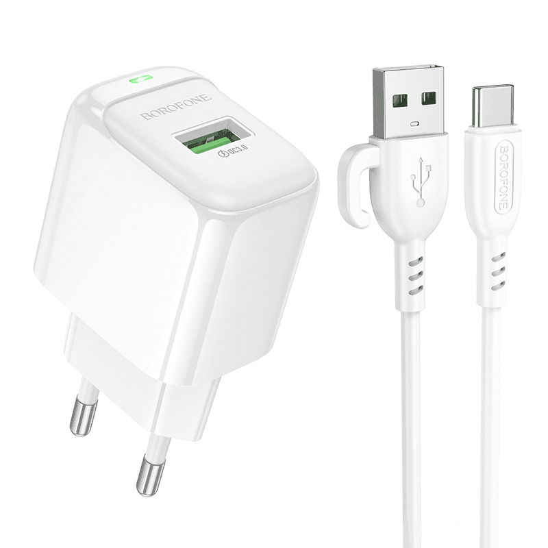 Мережевий зарядний пристрій з кабелем BOROFONE BAS42A Potential single-port QC3.0 charger set(Type-C) 18W White