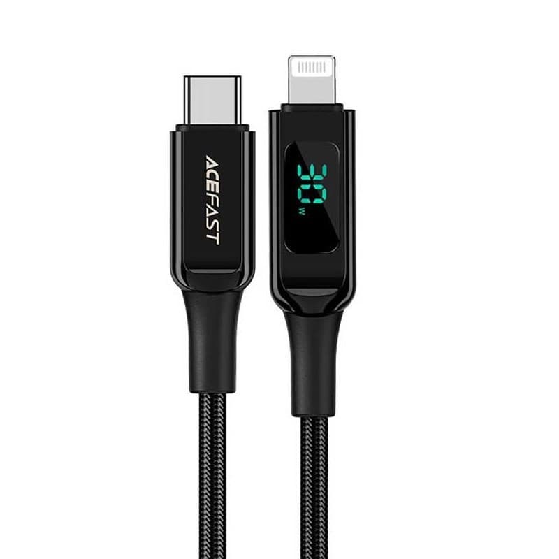 Кабель ACEFAST C6-01 Type-C to iP, 3A, 30W, 1.2m, nylon, zinc connectors, Black