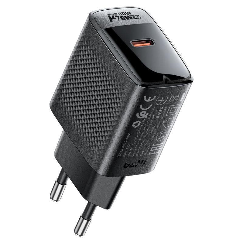 Мережевий зарядний пристрій ACEFAST A102 PD30W GaN single USB-C charger (EU) Black