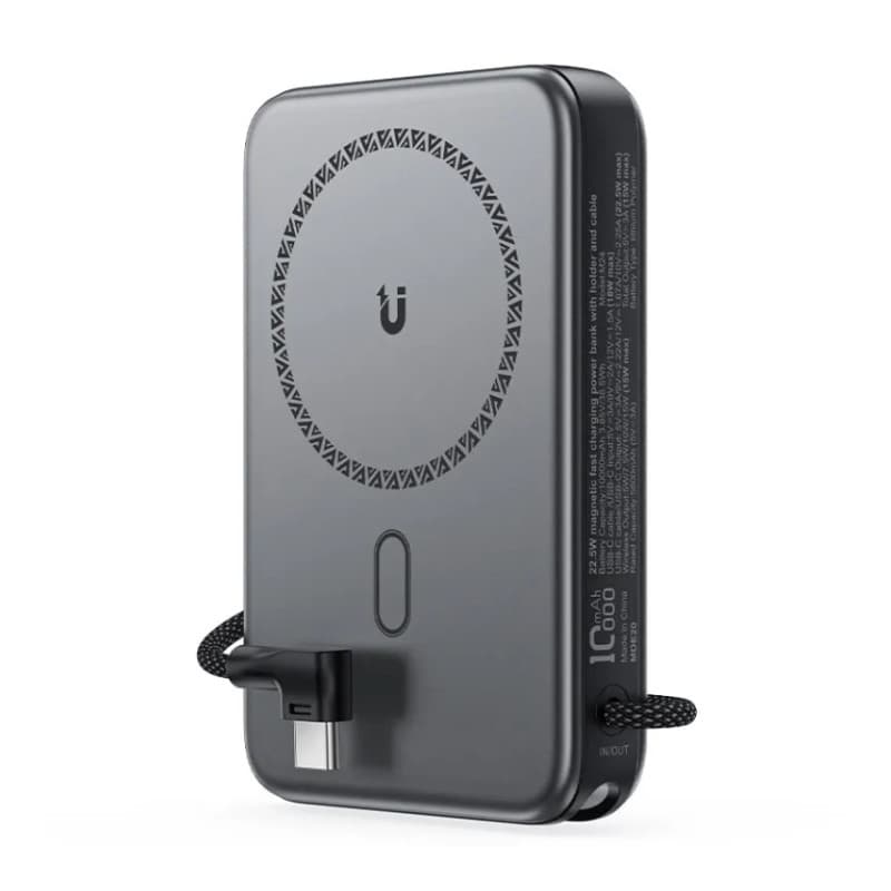 Зовнішній акумулятор ACEFAST M24-10000 22.5W magnetic fast charging power bank with holder and cable Metal Gray