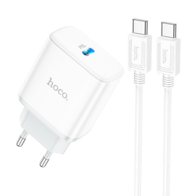 Мережевий зарядний пристрій з кабелем HOCO C104A Stage single port PD20W charger set (Type-C to Type-C) (EU) White