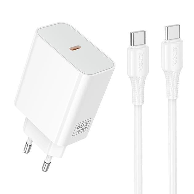 Мережевий зарядний пристрій HOCO C162A Source single port PD40W charger set(C to C) White