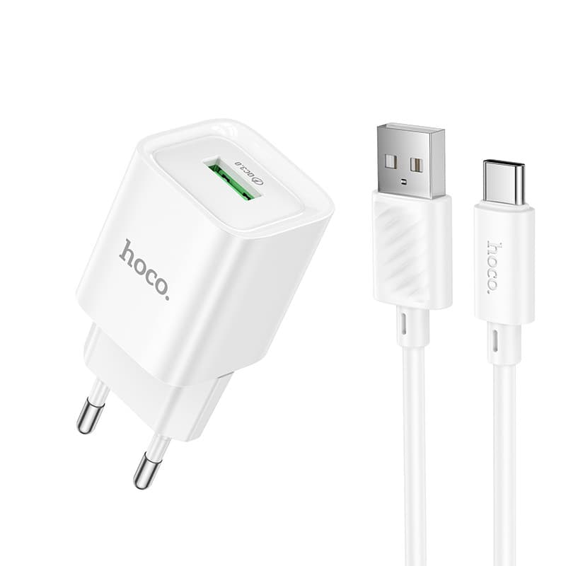 Мережевий зарядний пристрій з кабелем HOCO C145A 18W Charm single port QC3.0 charger set(Type-C) White