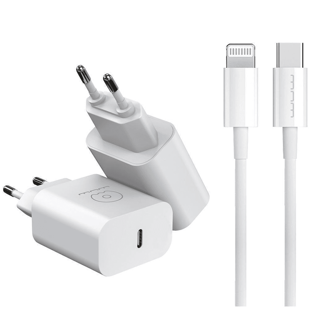Мережевий зарядний пристрій з кабелем WUW-T81L PD 20W USB C fast charger +USB C to Lightning cable kit