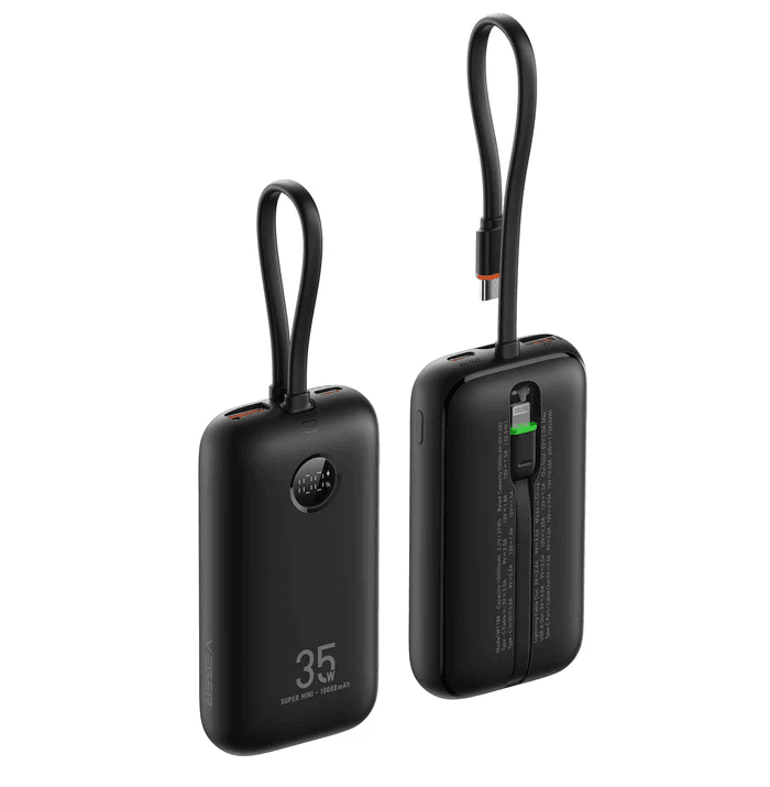 Зовнішній акумулятор VEGER 10000 mAh with built-in cables Type C / Lightning PD QC3.0 35W K1 (W1188) black