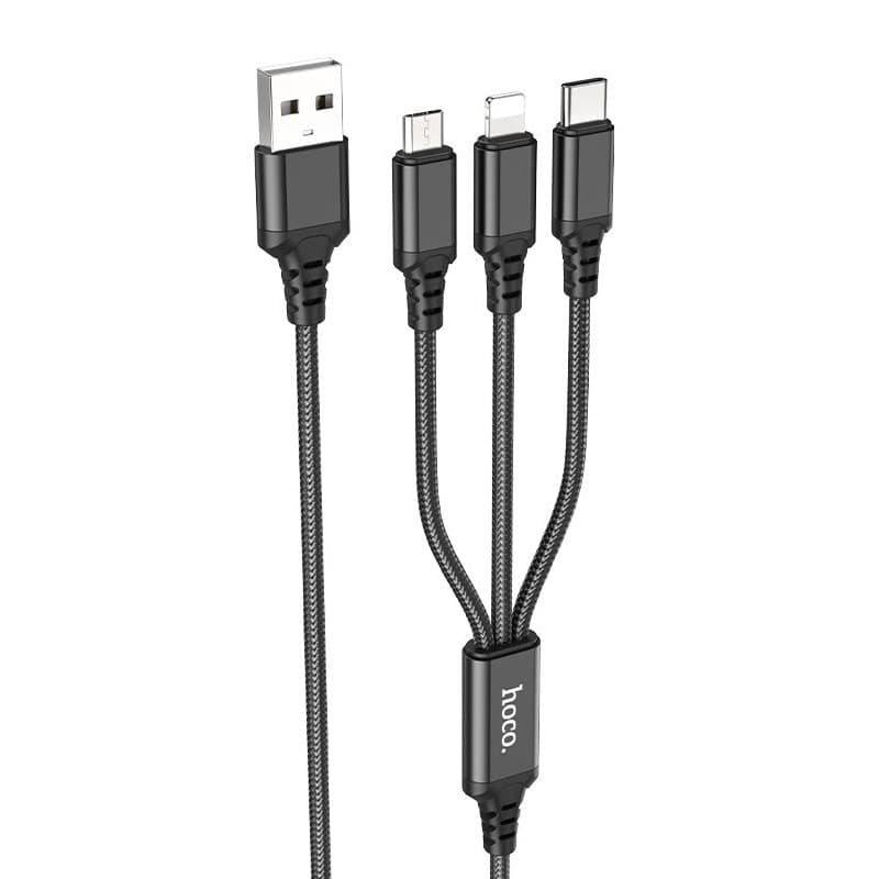 Кабель HOCO X76 3-in-1 Super charging cable (iP+Type-C+Micro) Black