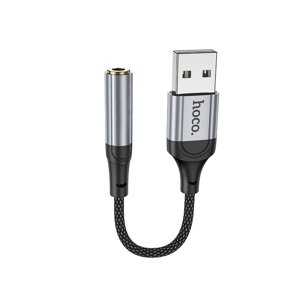 Аудiокабель HOCO LS36 USB-A to 3.5mm female, nylon braid, 0,12m, Black