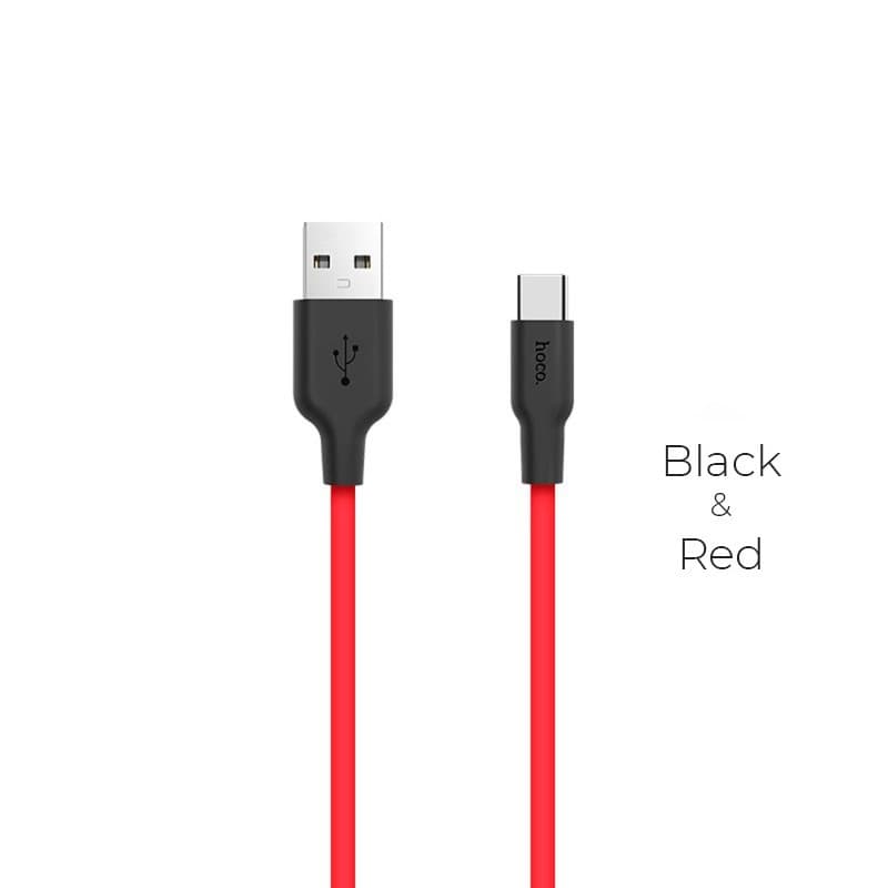 Кабель HOCO X21 USB to Type-C 2A, 1m, silicone, TPE connectors, Black+Red