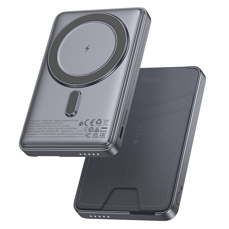 Зовнішній акумулятор HOCO Q46 Title PD20W magnetic power bank+card holder+phone holder(5000mAh) Silver Gray