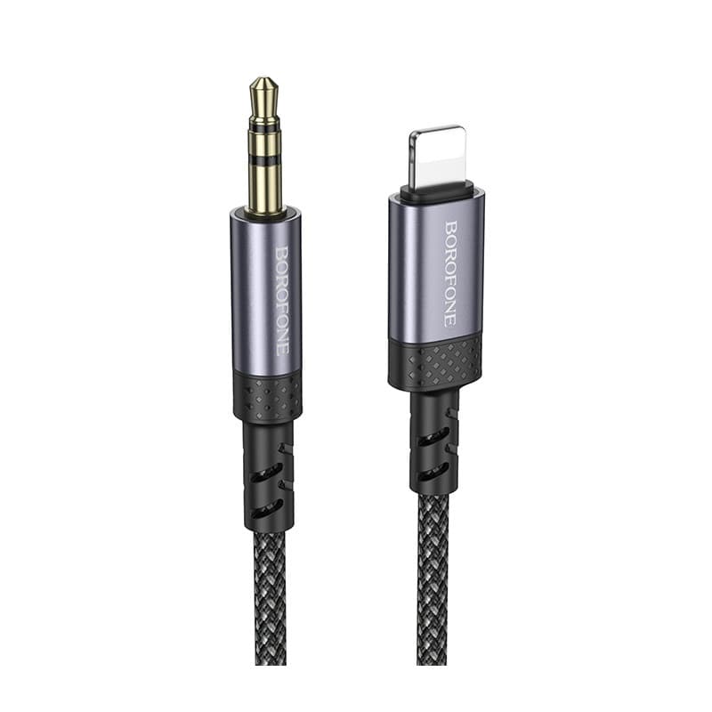Аудіокабель BOROFONE BL24 iP to 3.5mm male, nylon braid, 1m, Metal Grey
