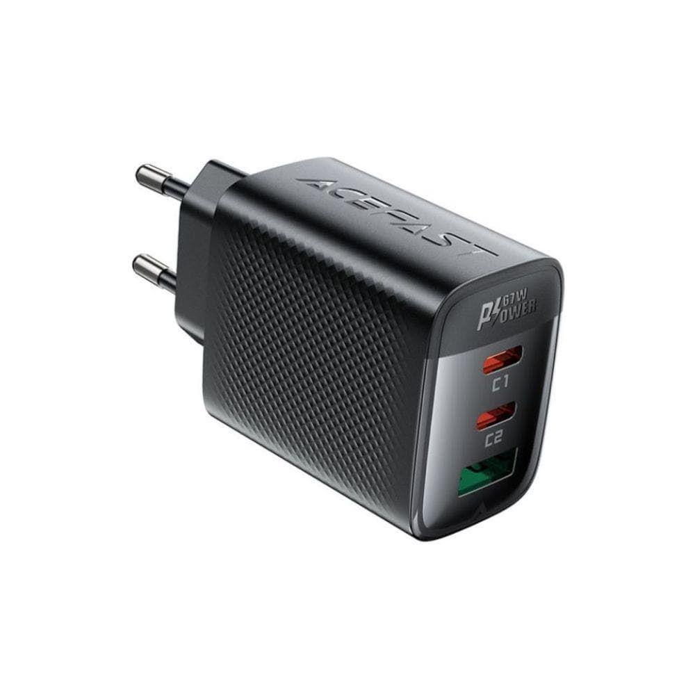 Мережевий зарядний пристрій ACEFAST A108 PD67W GaN (2*USB-C+USB-A) charger Black