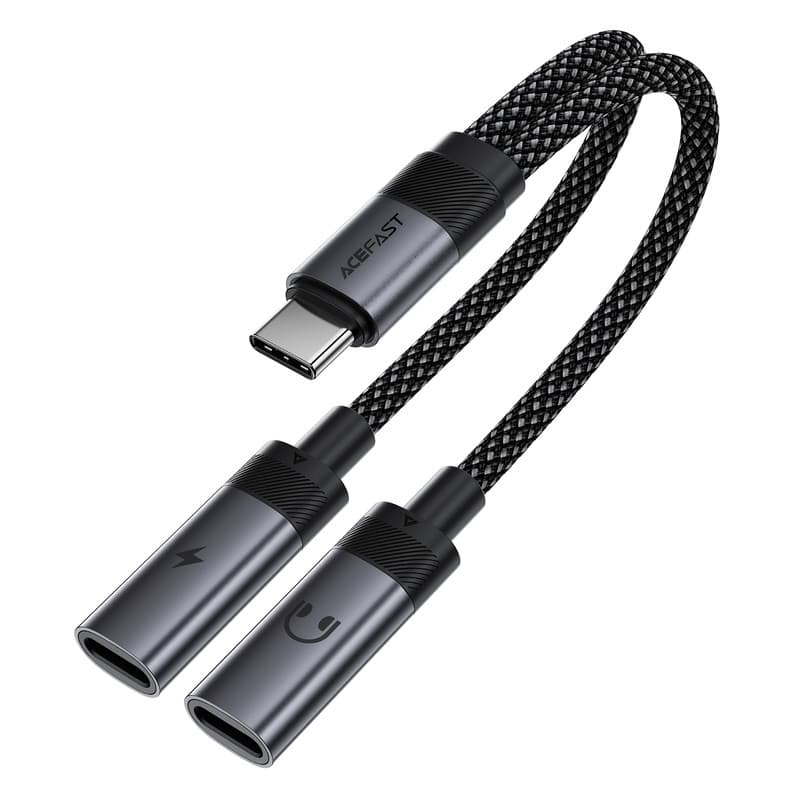 Аудіокабель ACEFAST J14 USB-C 2-in-1 charging audio adapter Black