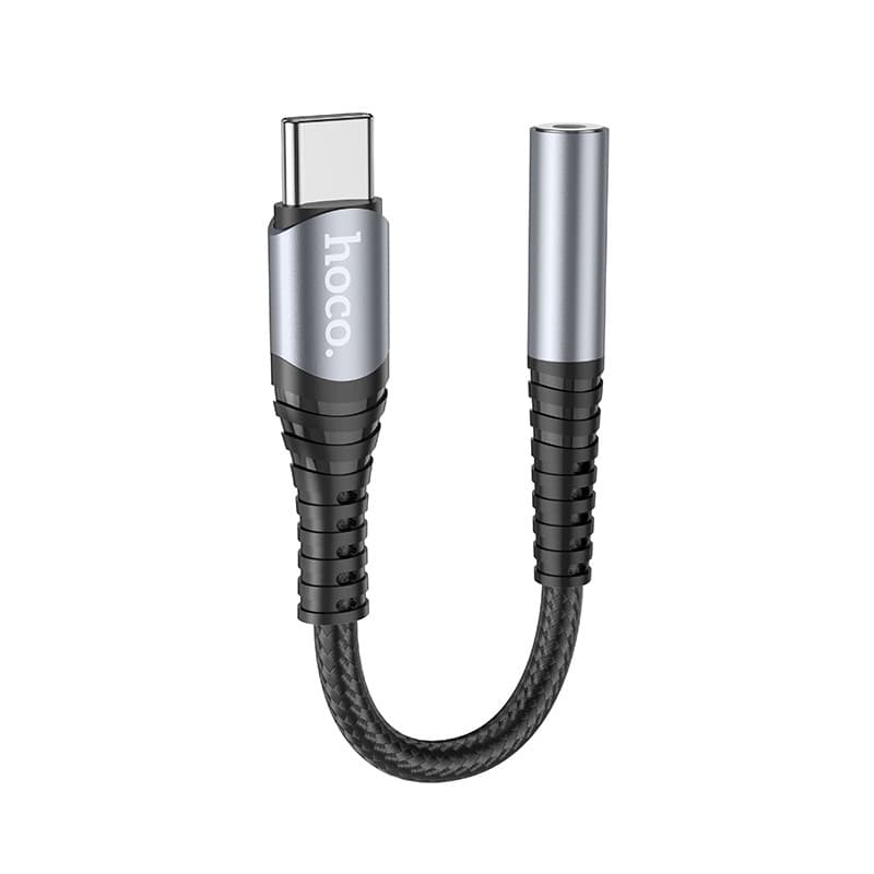 Аудіокабель HOCO LS33 Type-C to 3.5 female, nylon braid, 0,12m, Metal Gray