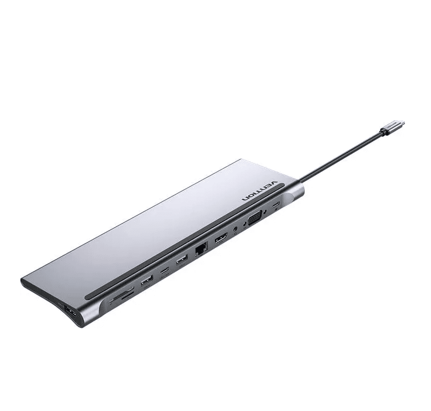 USB-хаб Vention Multi-function USB-C to HDMI/VGA/USB-C Gen 1/USB 3.0x2/USB 2.0/RJ45/SD/TF/TRRS 3.5mm/PD Docking Station 0.25m