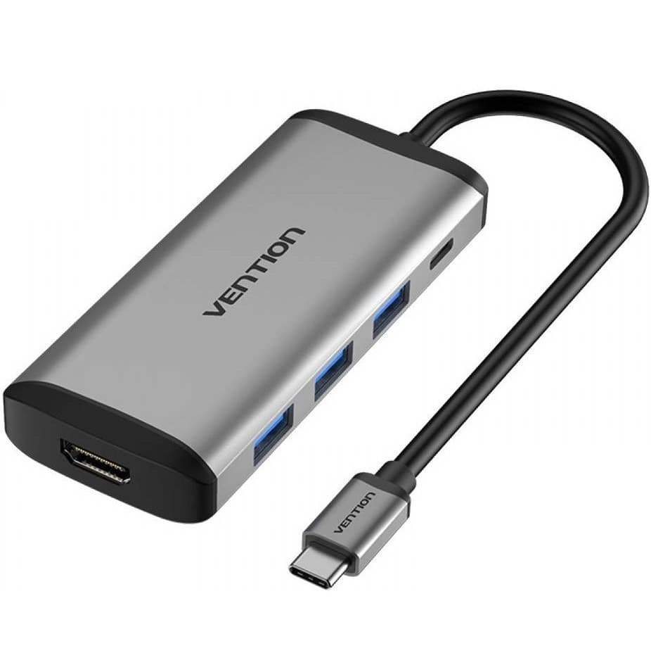 USB-хаб Vention Type-C to HDMI/USB3.0*3/PD Converter 0.15M Gray Metal Type (CNBHB)