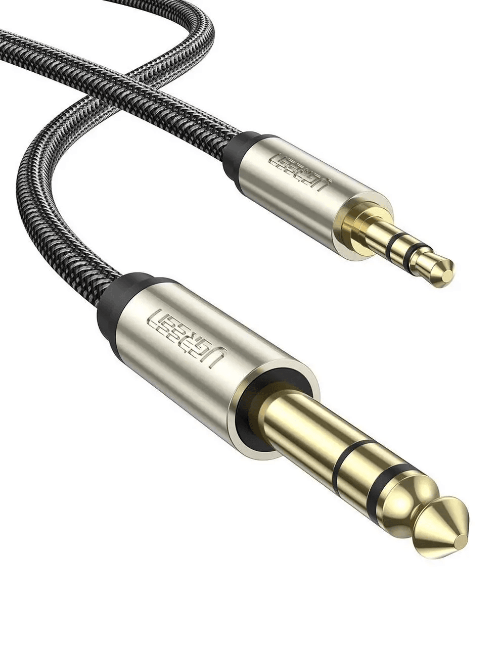 Аудіокабель UGREEN AV127 3.5mm Male to 6.35mm Male, TRS Stereo Audio Cable, nylon braid, 2m Gray