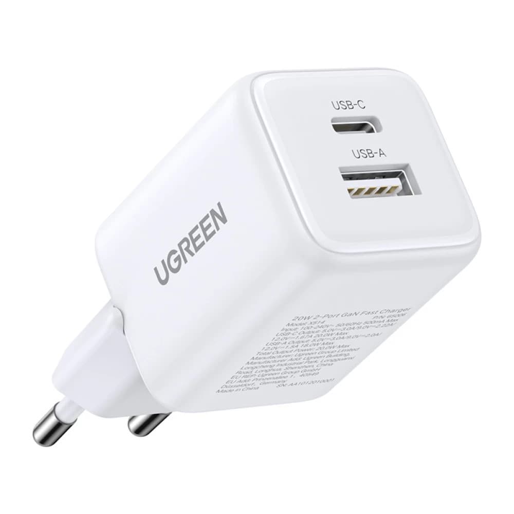 Мережевий зарядний пристрій UGREEN X514 20W 2-Port GaN Fast Charger EU White